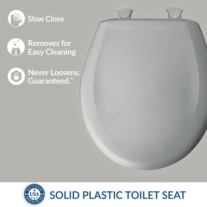 Bemis Classic Colors Slow Close Toilet Seat, Easy Clean Hinges and Durable Plastic Seat, Made in USA, Round, Ice Grey - Image 2